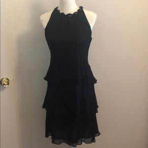 Layered black halter neck midi cocktail dress ET